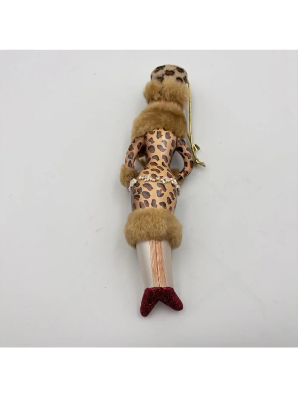 Ladies With Elegance Fashionista Glass Ornament Leopard Dress Hat Fox Stole 7”